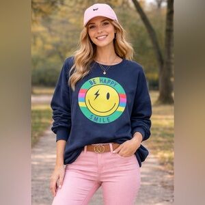 Fantastic Fawn Navy Blue 'Be Happy Smile' Sweatshirt